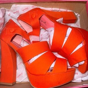 Vibrant Orange Chunky Platform Heels